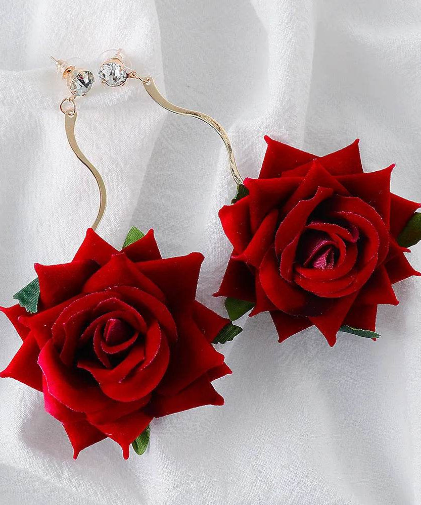 Alloy Rose Dangle Earrings - ELY VESSA LLC