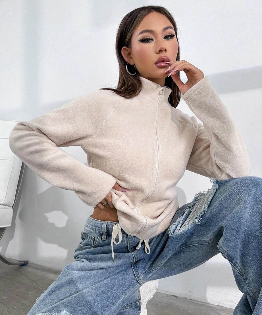 Zip Up Long Sleeve Jacket - ELY VESSA LLC