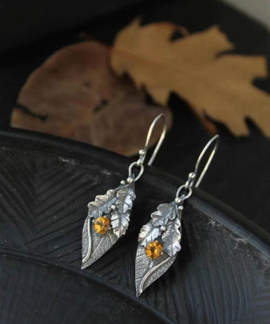 Alloy Rhinestone Leaf Shape Earrings - ELY VESSA LLC